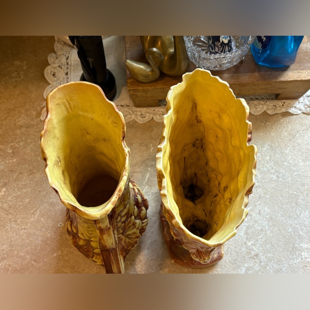 Vintage McCoy Grapevine Pitcher & Matching Vase Planter Set Grape Leaf Pottery - Picture 5 of 11